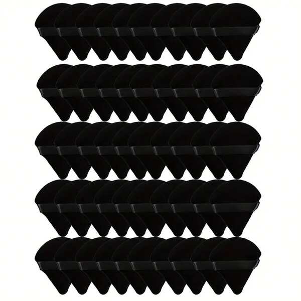 50 قطعة من الإسفنجات المخملية الناعمة مع حاوية - إسفنجة مثلثة لبودرة الجسم والبودرة الفضفاضة، أداة تجميل خالية من العطور، باللون الأسود، كثيفة وناعمة للتطبيق المتساوي