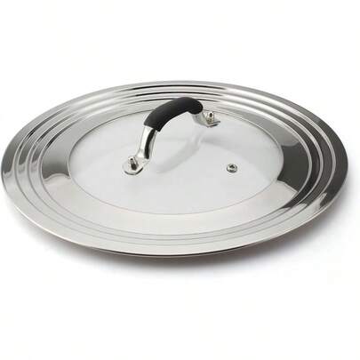 Stainless Steel Universal Lid For Pans Pots Fits 8.25 9 10 11 12 Inch Cast Iron Skillets Frying Pans Woks - Design With Heat Resistant Handle And Vent Hole - Black Handlegift