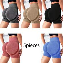 5 Pcs High Waisted Hip Lifting And Belly Hugging Shorts, Yoga Sport Leggings For Gym Lift And Shape The Buttocks, Colorful - 多色4 - 查看 9