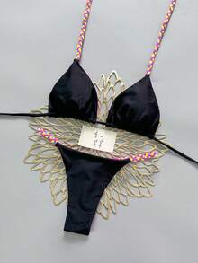 2pcs Geometric & Tropical Floral Print Swimsuit, Casual Cute Elegant Sexy Bohemian Tie-Up Bikini, Suitable For Spring/Summer Beach Vacation, Women's Set, Beach Outfit, Women's Bikini, Women's Beach Suit