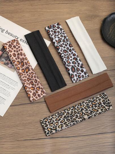 6pcs Leopard Print Soft Fabric Elastic Headbands, Moisture-Wicking, Suitable For Daily Wear And Sports Women Bandanas Winter Hair Accessories Warm Head Wrap