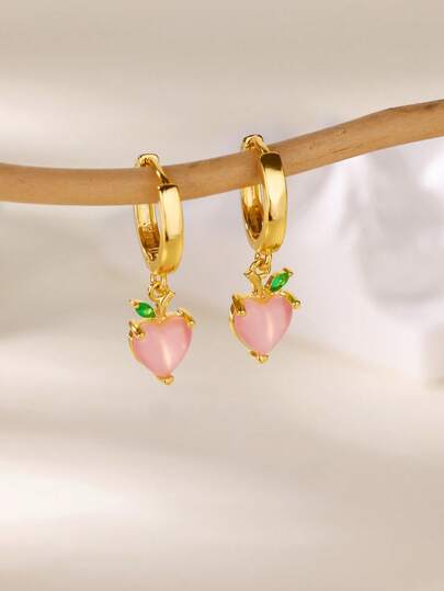 1Pair Opal Fruit Heart Earrings For Women Gold Color 18K Gold Plated Stainless Steel Pink Heart Earring Fairy Fashion Boho Jewerly Gift