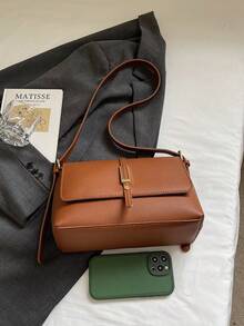 Fashionable Casual Solid Color Square Flap Bag, Suitable For University/College Classroom, Commuting, Work, Office, Festivals, Vacations, Holidays, Parties, Travel And Other Occasions, Suitable For Women, Career Starters, White-Collar Workers, Teenagers, College Students, Young Girls. - Brown - View 5