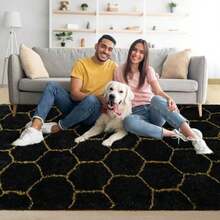 Noahas Ultra Soft 4.5cm Velvet Bedroom Rugs Kids Room Carpet Modern Shaggy Area Rugs Home Decor 2.6' X 5.3', Gray(9' x 6' (Rectangular) Negro Oro) - Tipo 4 - Ver 4