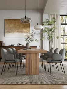 Goeurvant Modern Cloud-Style Wool-Linen Upholstered Dining Chairs With Rounded Arms And Wide-Back Support For Dining Room, Living Room, Office-Set Of 2/Set Of 4/Set Of 6-Dark Grey/Textured Fabric - 深灰色 - 查看 1