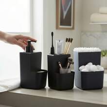 5-Piece Bathroom Set With 13L Black Pedal Bin, Toilet Brush, Dispenser, And Toothbrush Holder - 配件 - 查看 3