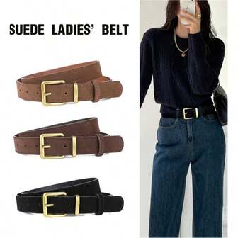 1pc Suede Waist Belt, Vintage Decor For Suits, Jeans, Casual & Work Wear, High-End Women Buckle Leather Belt