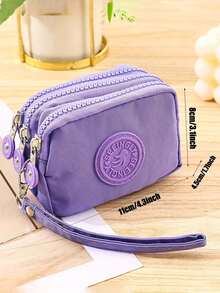 1 chiếc ví đựng tiền xu kiểu retro bằng nylon với 3 ngăn khóa kéo - Ví nhỏ gọn unisex đựng tiền mặt, thẻ và tiền xu, phụ kiện thời trang nữ, có thể giặt máy, không thêu, không bị ố vàng. - Nhiều màu - Xem 9