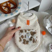 Chaleco de peluche para mascotas de otoño/invierno, ropa cálida para perros pequeños/medianos, decoración con bolsillo lindo, accesorio de correa con argolla en D - Verde - Ver 14