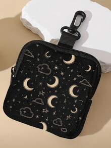 Ramadan Gift Mini Starry Sky Printed Zipper Pouch, Multi-Functional Coin Wallet & Earbud Case, Compact Storage Bag For Small Essentials, Soft Lightweight Fabric With Exquisite Star Pattern, Suitable For Ramadan Gifting, Daily Use & Travel, Ideal For Women - Multicolor - View 2