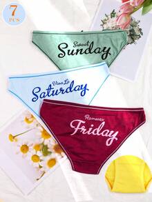 7 Pieces Of Low Waist Underwear For Women That Do Not Repeat A Week - Seven Color Letter Printed Underwear Shorts - Underwear Shorts For Monday, Tuesday, Wednesday, Thursday, Friday, Saturday, Sunday - Breathable, Soft, Comfortable Triangle Underwear Suitable For Daily And Spring/Summer Wear For Women - 彩色 - 查看 4