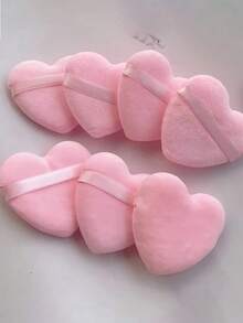 8pcs/Set Heart Shaped Velvet Powder Puff, Designed For Contour, Eye And Corner Area, With Makeup Blender Foundation Mixing Container, Suitable For All Skin Types - Multicolor - View 2