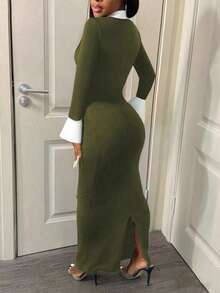 Vestido elegante de mujer de dos en uno con cuello y parches