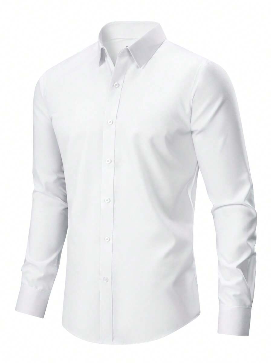 Rand paul Men's Slim Fit Long Sleeve Dress Shirt By Mitong, No Elastane, Elegant And Wrinkle-Resistant, 40% Cotton + 60% Polyester - 白色 - 查看 1