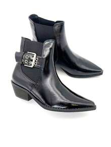 Women's Western Style Rhinestone Embellished Mid-Calf Boots - Black - View 4