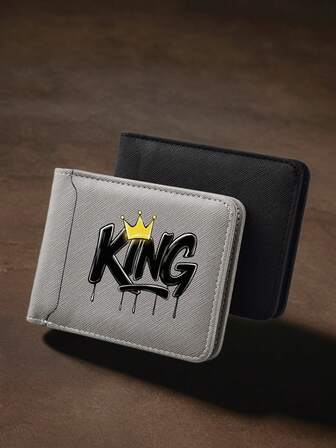 King Graphic Tri-Fold Wallet - Synthetic Leather Coin And Card Holder, With Multiple Compartments, Extra Large Design, Suitable For Daily Use, Fashionable Design, Functional Compartments, Travel Accessory