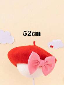 1pc Girls' White Big Bow Beret Hat, Solid Color, All Season, Vintage Style, Children's Warm Decorative Hat For Autumn/Winter - 1PC - View 12
