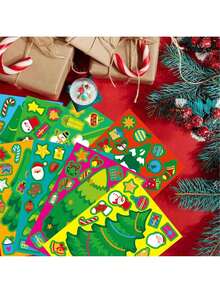 12 Stücke selbstgemachte Weihnachtsbaum Aufkleber, Kinder Weihnachtsaufkleber, Bastel Weihnachtsgeschenk Aufkleber, Party Geschenkzubehör, Weihnachtsstrumpf Füllgeschenke, sehr geeignet für Feiertags Bastel Party Dekoration Weihnachtsgeschenke