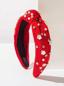 1 Stück einfarbiger Stoff Mode koreanischer Stil süße Frauen Perlen & Strass Dekor Haarband, vielseitiges Haaraccessoire geeignet für eleganten Stil, Haarreif, Haarband für Frauen