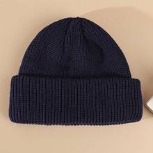 W Letter Knitted Hat - Navy Blue Soft Elastic 100% Acrylic College Style Casual Winter Unisex, Hand Washable - trắng - Xem 8