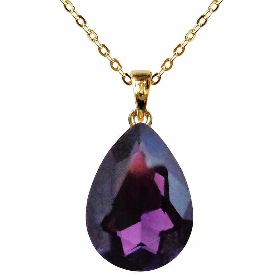 Navachi 18k Gold Plated Water Drop Pear-Shaped Pendant Necklace 16inch+2inch{Inchcolor_nameinch:InchPurpleinch} - 紫色 - 查看 1