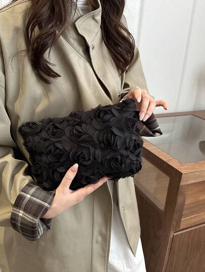 2025 New Chain Flower Clutch Bag, Fashion Lady Handbag, Shoulder Bag, Crossbody Bag, Solid Color Clutch [Flower Color Placement Random]