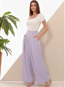 Women's Wide Leg High Waist Wide Leg Pants - Sương mù hoa oải hương - Xem 3