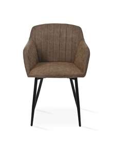 Goeurvant Contemporary Vertical-Stripe Upholstered Dining Chairs With Armrests & Metal Legs For Dining Room, Kitchen, Living Room - Set Of 2 / Set Of 4 / Set Of 6 - Dark Brown - 摩卡棕 - 查看 6