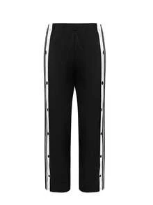 美式直筒裤，宽松街头休闲裤，松紧腰运动裤，黑白条纹侧边纽扣开合，阔腿慢跑裤 - 黑色 - 查看 4