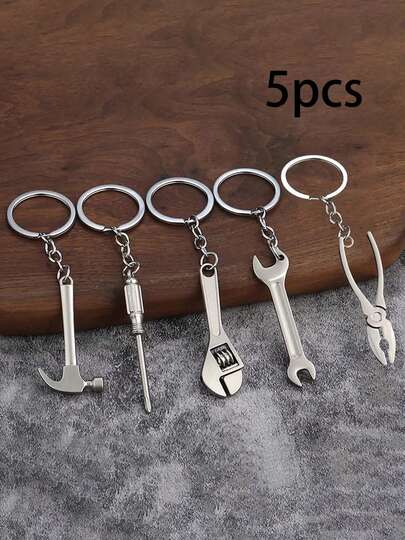 5件套迷你工具套装，带钥匙扣，锌合金材质，街头风，多功能工具吊坠，男女皆宜，可作汽车、手提包、背包的装饰配件，可爱哥特风和Y2K风格包包挂饰，送给老师、朋友、姐妹的理想礼物