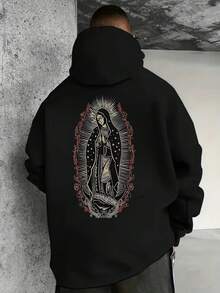 christmas Día de Todos los Santos Sudadera con capucha de otoño e invierno para hombre con un patrón de impresión de texto de bolsillo cómodo y agradable para la piel, adecuada para el hogar al aire libre, etc. - Negro - Ver 1