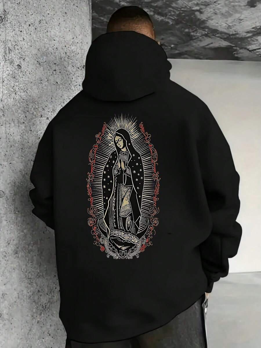 christmas Día de Todos los Santos Sudadera con capucha de otoño e invierno para hombre con un patrón de impresión de texto de bolsillo cómodo y agradable para la piel, adecuada para el hogar al aire libre, etc. - Negro - Ver 1