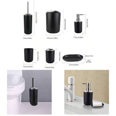Bathroom Accessories Set 6Pcs Bathroom Set Washroom Accessories Set - Lotion Bottles, Toothbrush Holder, Tooth Mug, Soap Dish, Toilet Brush, Trash Can