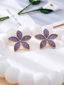 1 对优雅百搭时尚独特设计花朵耳钉，适合女性日常佩戴，礼物 - 紫色 - 查看 3