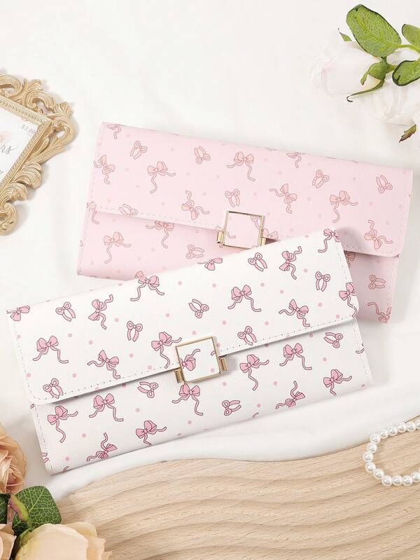 Bow Fold Over Long Wallet Women Fashion Modern Business Slim Portable Versatile Large Capacity Credit Card Zipper Id Card Money Cash Storage Business Casual Perfect School College Work Business Commute Teachers' Day Back To School Holiday Office Anniversary Lover For Birthday Gift Lady Female Women White-Collar Workers College Student,Bag School Supplies For School Dorm Room & Back To School