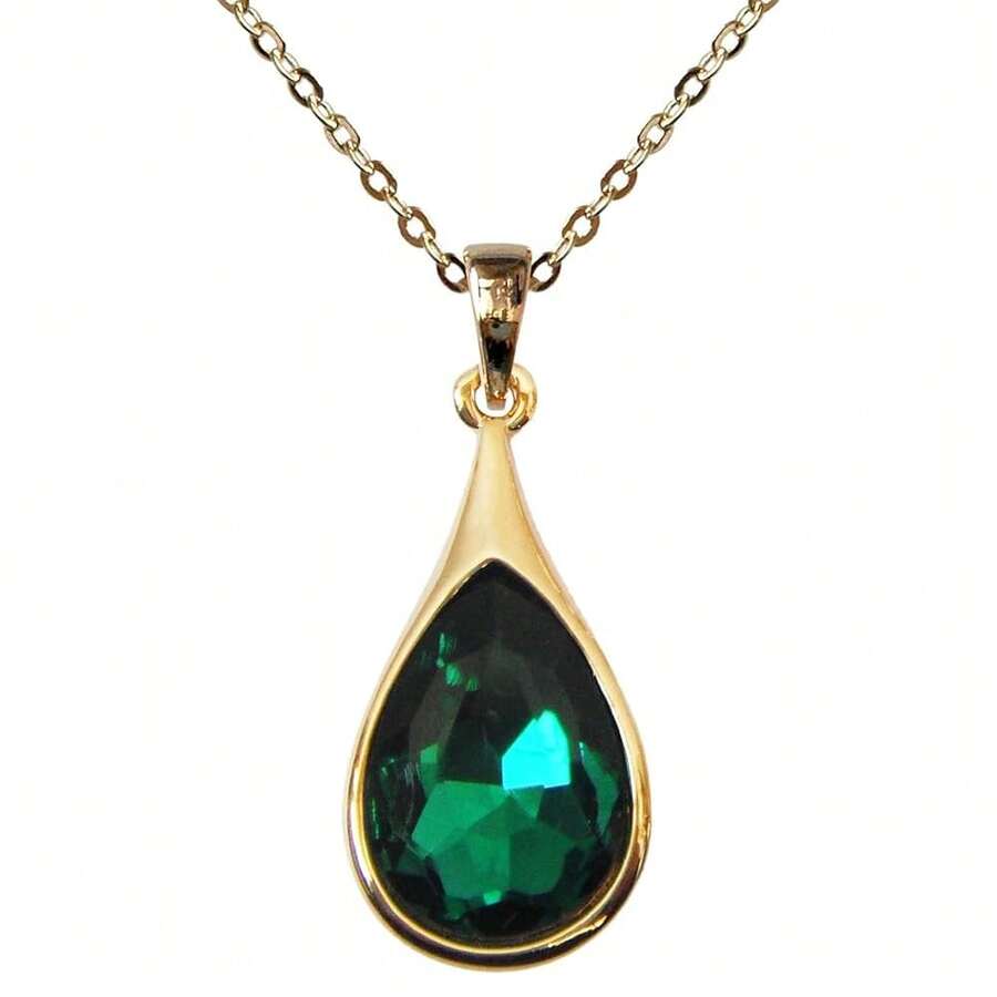 Navachi 18k Gold Plated Water Drop Pear-Shaped Pendant Necklace 16inch+2inch{Inchcolor_nameinch:InchGreeninch} - 鋯石綠 - 查看 1