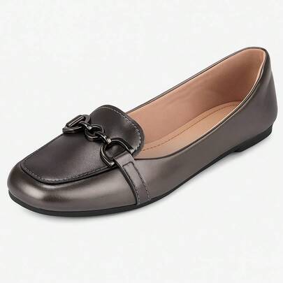 Sapatilha Feminina Mocassim Bico Quadrado Corrente Confort Casual
