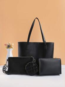 Juego de 4 bolsos de mujer - ¡Esencial de moda! Bolso de hombro, bandolera, bolso de mano y mini bolso, versátil, elegante y espacioso, adecuado para diversas ocasiones, muy vendido en el comercio transfronterizo - Negro - Ver 2