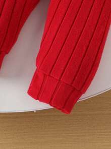 2件套女婴可爱柔软樱桃图案长袖连体衣+红色裤子套装，秋冬季 - 紅色 - 查看 8