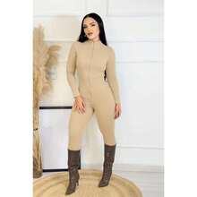 Virginia Women's Jumpsuit With Zipper – Fashionable And Versatile Style In Anarruga Fabric. - 米色 - 查看 2