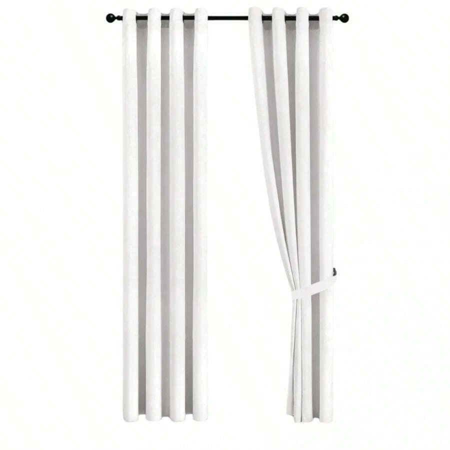 Juego de Cortinas Blancas Modernas con Ollaos para Barra - Blanco - Ver 1