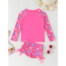 RWX VEST Conjunto Infantil Feminino Praia com Proteção e Estampa Tropical 2025 I3611 - Pink - Visão 3