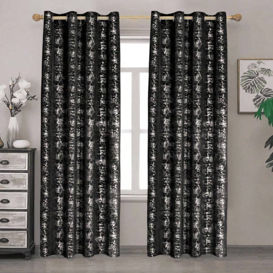 Juego de Cortinas Negras con dorado con Ollaos para Barra - Negro - Ver 1