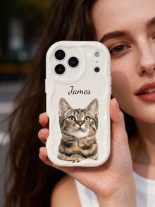 1pc Customized Cute Pet Photo & Name Phone Case, Transparent Anti-Drop Full Coverage Compatible With Samsung A13/A21s, Compatible With IPhone XR/11/14 - Apricot - View 3