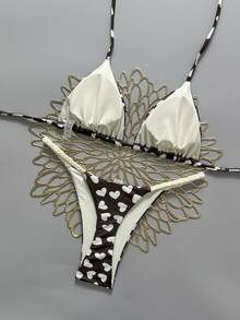 2pcs Geometric & Tropical Floral Print Swimsuit, Casual Cute Elegant Sexy Bohemian Tie-Up Bikini, Suitable For Spring/Summer Beach Vacation, Women's Set, Beach Outfit, Women's Bikini, Women's Beach Suit