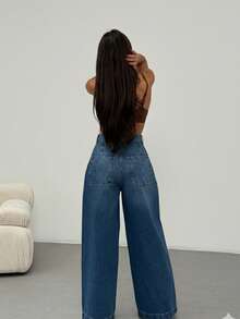 SQUALO Pistachio Green Leopard-Patterned High-Waisted Wide-Leg Pants | Bold And Stylish Design - Blue - View 3