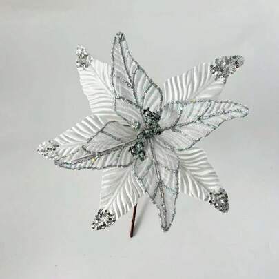 Christmas Poinsettia Flowers Glitter Poinsettias Decorative Artificial Tree Flowers For Home Decorations