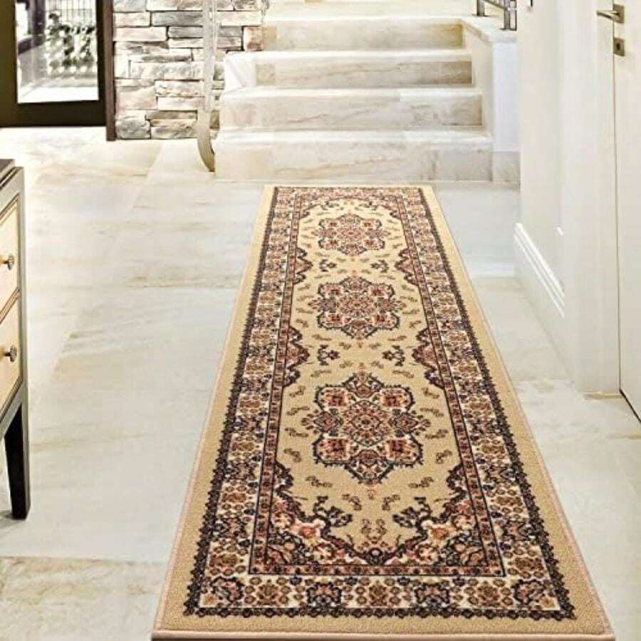 Antep Rugs Alfombras Oriental - Alfombras tradicionales antideslizantes de 2 x 4 pulgadas (antideslizantes) de perfil bajo con respaldo de goma para cocina (verde, 2 pies 3 pulgadas x 4 pies)(10' x 2' (Corredor) Beige) - Tipo 28 - Ver 1