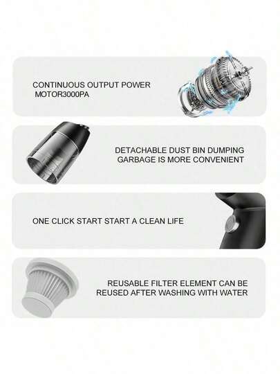 SOKANY Portable Wireless Stofzuiger Cleaner 3000PA High Power Mini Cleaner, In Compressor Blower Pump held Brushless Motor, USB Rechargeable (2000mAh) Large Capacity Lithium Battery, Cars, Homes, Offices, Camping, Computer Keyboard Notebook Cleaning Tools view 10