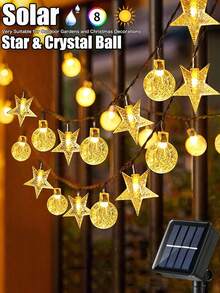 20/50/100 Leds Solar Garden Outdoor String Lights,Star & Crystal Ball-Shaped LEDs. 8 Modes Available For Outdoor Use. Waterproof Fairy Lighting For Christmas Trees. Suitable For Garden, Courtyard ,Wedding,Lawn, Branches ,Balcony And Fence Decorations. Ideal For Wedding And Party Christmas, Halloween, New Year And Holiday Decorations - Black - View 2
